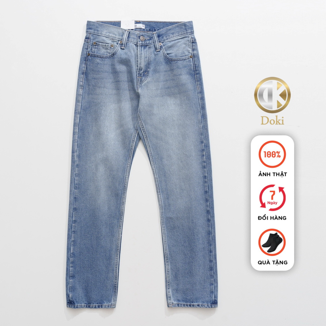 Quần Jean Nam Ống Suông Xanh Nhạt SN-08, Quần bò nam, Quần suông ống rộng chất vải Cao Cấp, Không Co Giãn, chất vải xịn, ống 19-20 cm - Doki