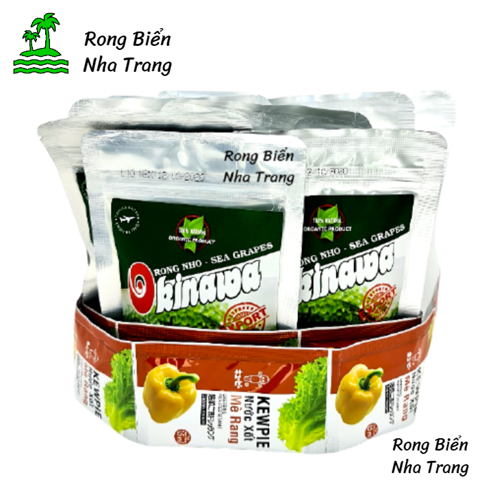 Rong nho biển Nhật Bản Okinawa 1 ký 10 gói 100g - Tặng 10 gói nước sốt mè rang Kewpie 15ml - Rong nho biển tách nước được sản xuất từ rong nho tươi