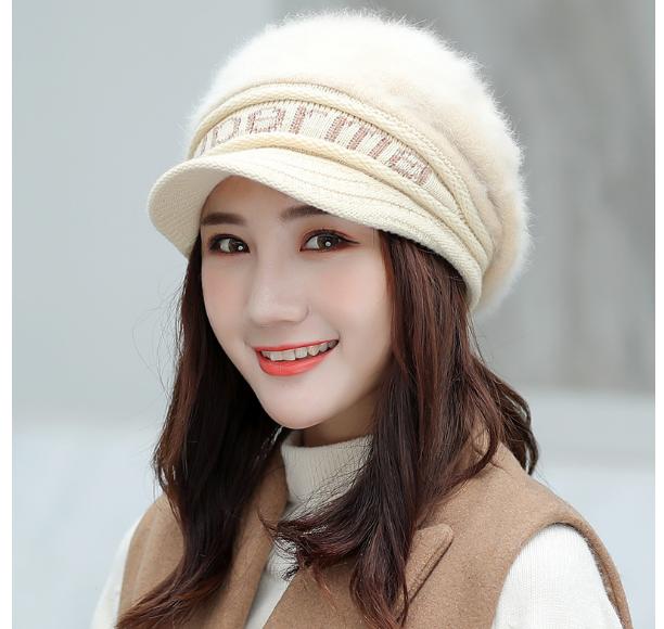 Nón nồi len lông thỏ có vành cao cấp, mũ len mùa đông, mũ nồi len có vành phong cách Hàn