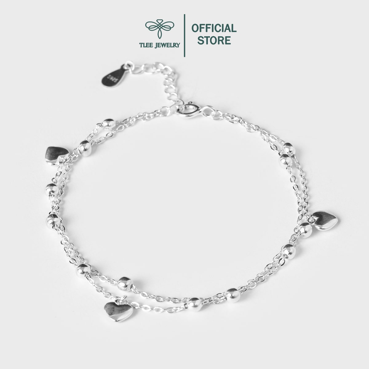 Lắc tay bạc nữ TLEE lắc tay kép dây trái tim phồng xinh xắn TleeJewelry LT0119