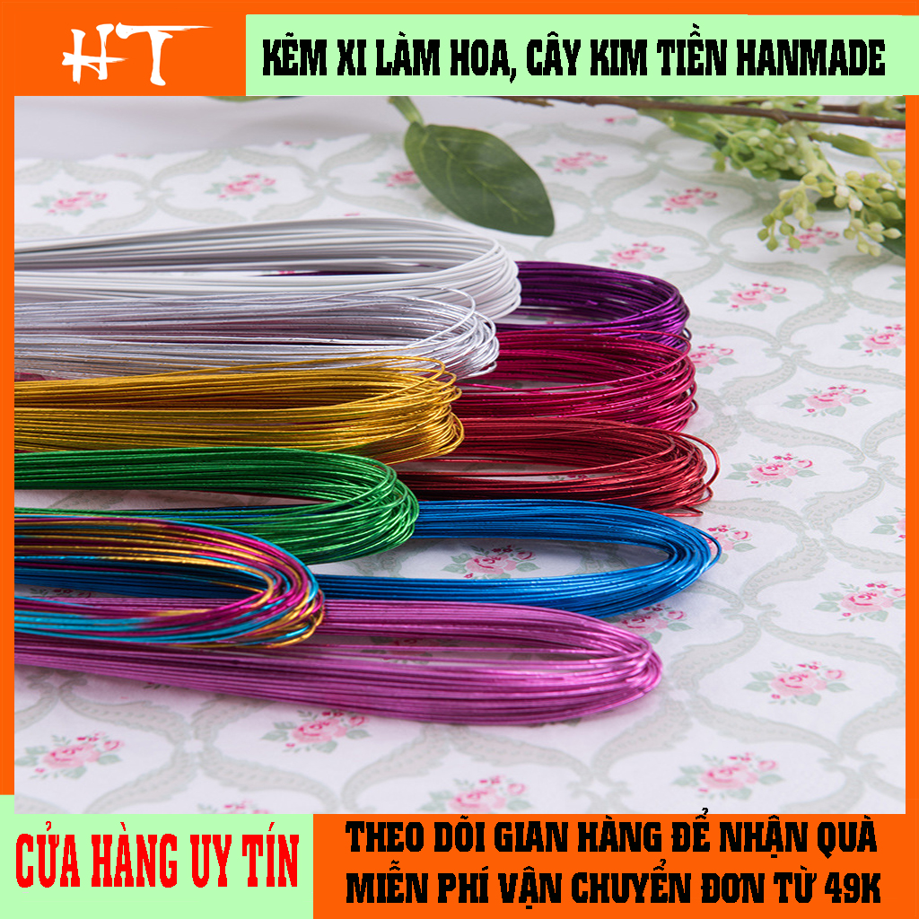 Sét 50 dây kẽm xi 24 làm hoa kim tiền, hoa cành vàng lá ngọc, cây tiền, hoa len sợi,  hanmade dài 80cm, phụ kiện làm hoa, phụ kiện trang trí