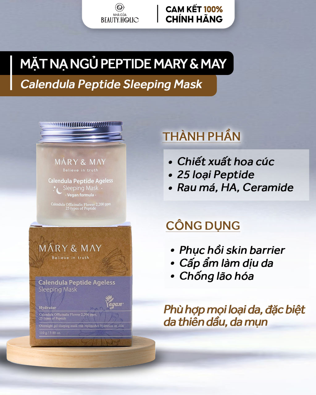 [Nhacuabeautyholic] Mặt nau ngủ phục hồi da MARY & MAY CALENDULA PEPTIDE AGELESS SLEEPING MASK