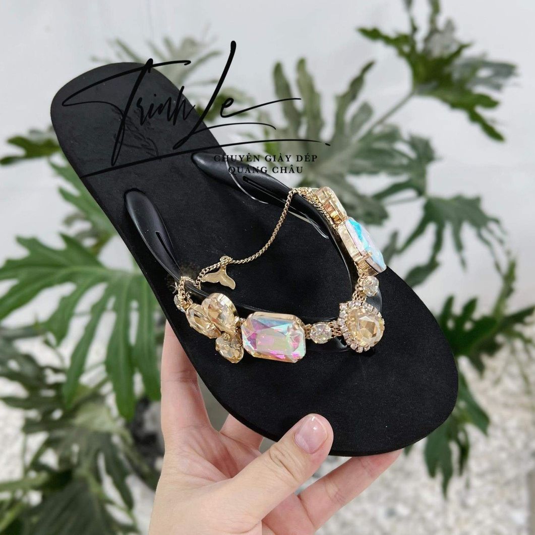 Dép xỏ ngón nữ đính đá qc cao 2cm cao cấp 2022 trinh lê shop giày dép tl282
