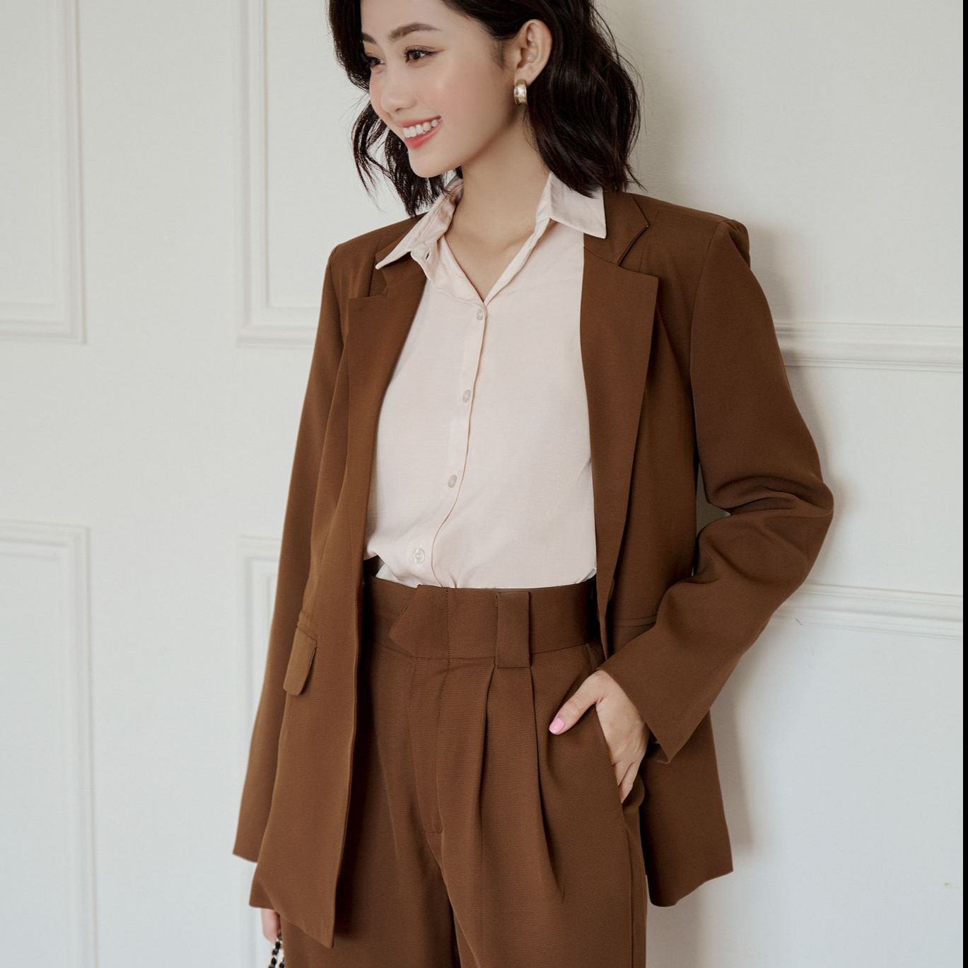 Olv - áo khoác mocha blazer