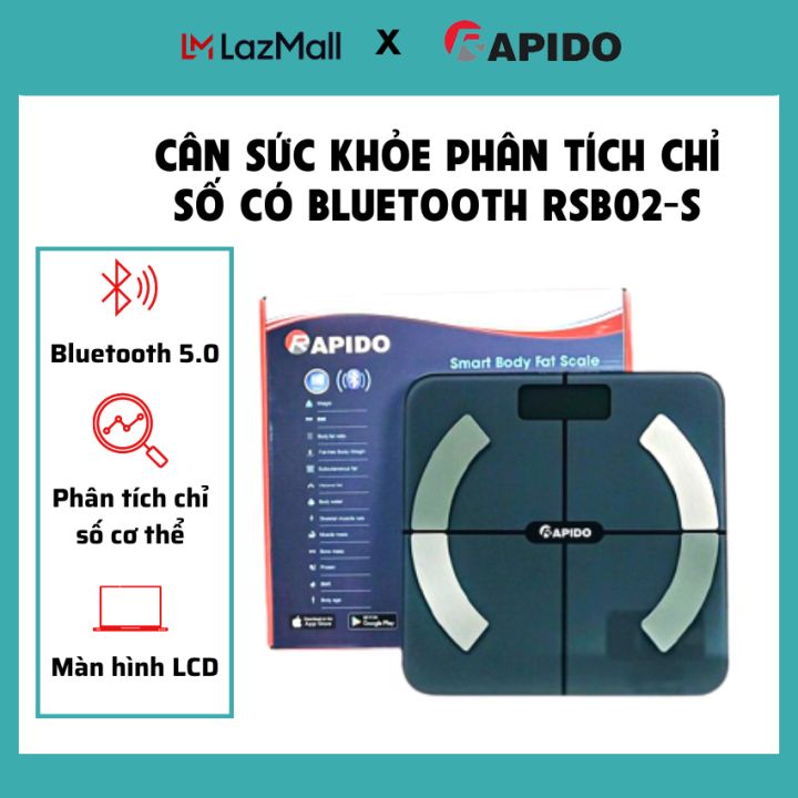 Cân sức khỏe thông minh Rapido RSB02-S - Cân sức khỏe điện tử rapido, phân tích 11 chỉ số cơ thể