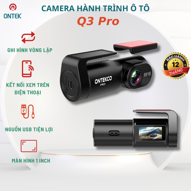 Camera hành trình q3 pro ontekco, nhỏ gọn kết nối được với điện thoại, màn hình android trên xe ô tô, siêu nét