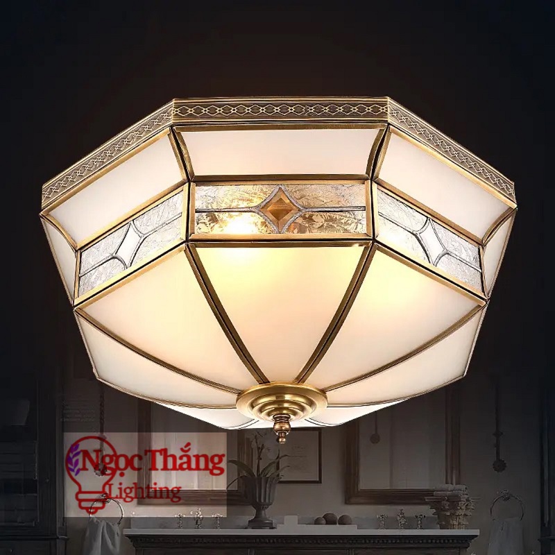 Đèn Mâm Ốp Trần Đồng Cao Cấp Trang Trí Phòng Ngủ Phòng Khách Led 3 chế độ màu 220V E14 OD710 Ngọc Th