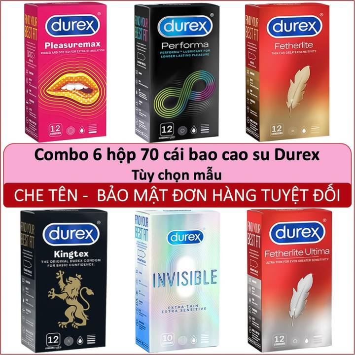 Combo 6 Hộp Bao Cao Su Durex 70 Cái Tùy Chọn. Pleasuremax. Invisible. Performa. Kingtex. Fertherlite Ultima