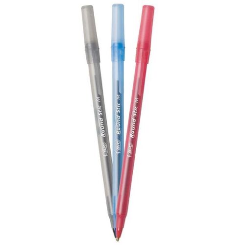 Bút bi Bic Round Stic Xtra Life Medium Point Pen Tapping Màu xanh đen và đỏ