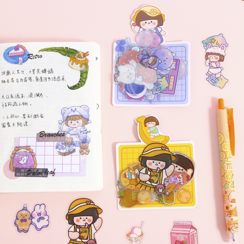 Set 40 miếng sticker xinh xắn trang trí sổ tay lưu bút, SET đồ chơi hình dán cartoon đáng yêu, Túi 40 miếng Stickers siêu cute