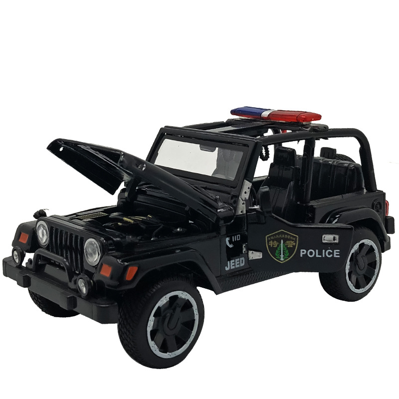 Xe mô hình sắt Jeep Police Car cỡ lớn chạy đà phát nhạc