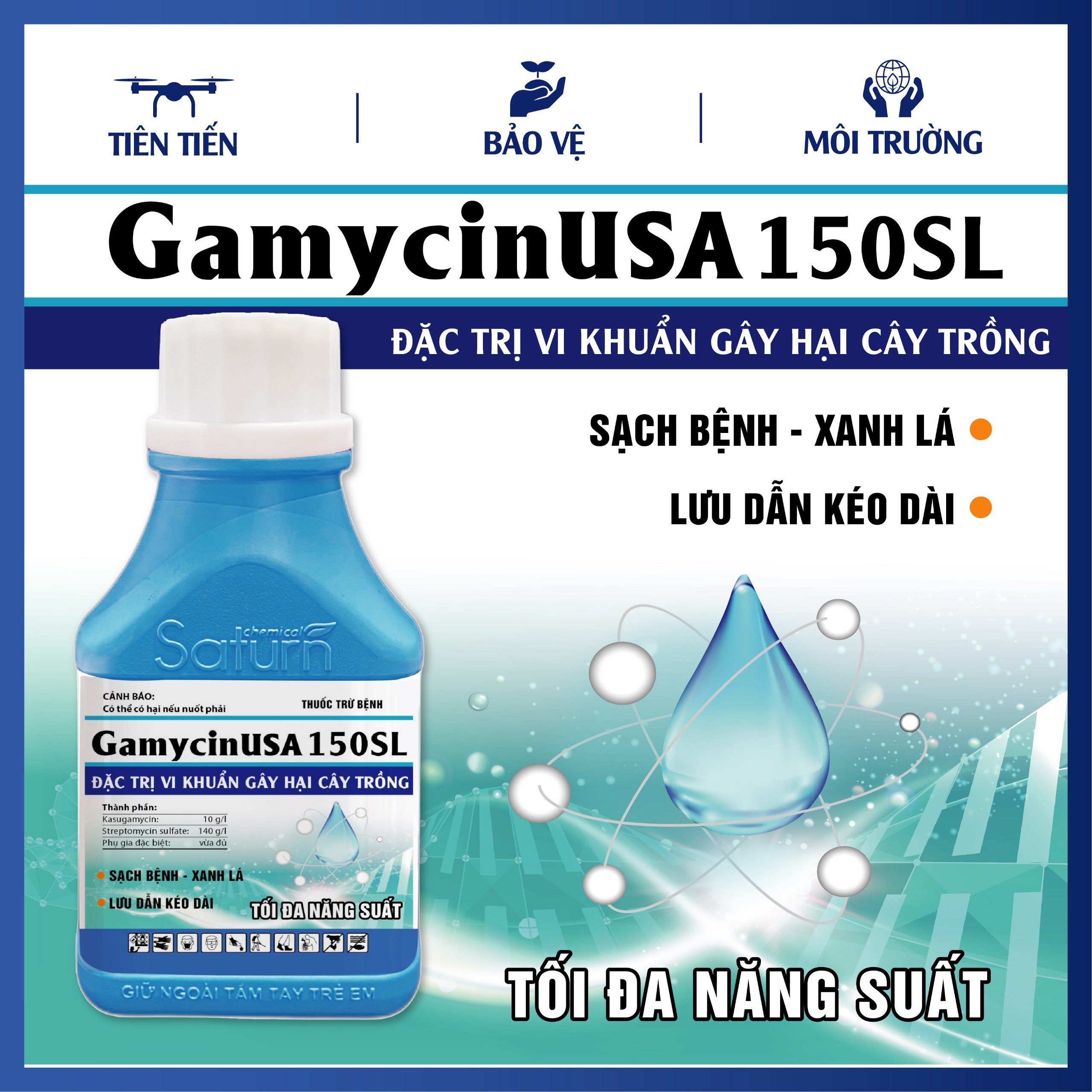 Gamycinusa 150sl 240ml / kháng sinh kép / đặc trị bạc lá / cháy bìa lá bệnh do nấm / vi khuẩn thán thư thối nhũn
