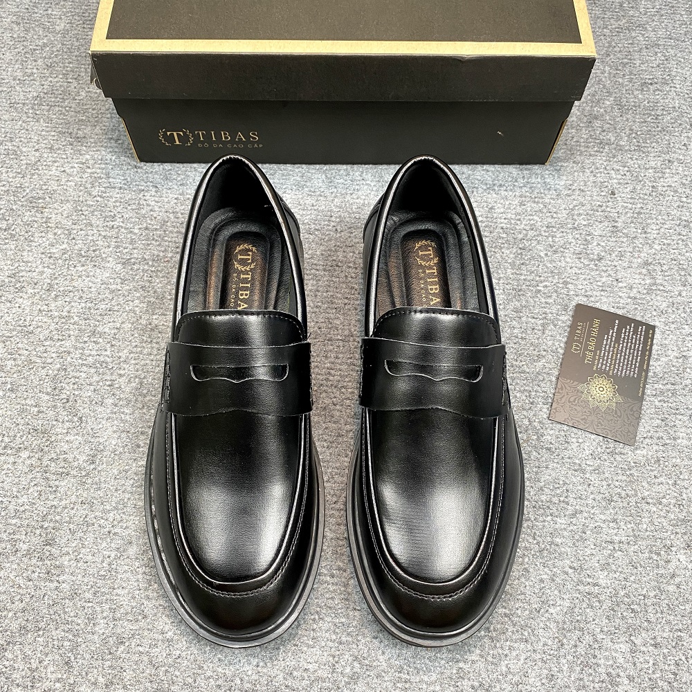[Hoàn Tiền 15%] Giày Penny Loafer Full Black Da Xít Cao Cấp TIBAS, Giày Lười Sơn Tùng Hot Trend