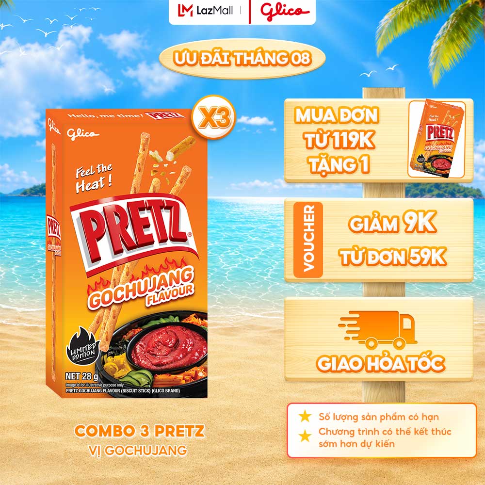 Combo 3 Hộp Bánh Que Snack Nướng Giòn PRETZ Vị GOCHUJANG - 28G/Hộp