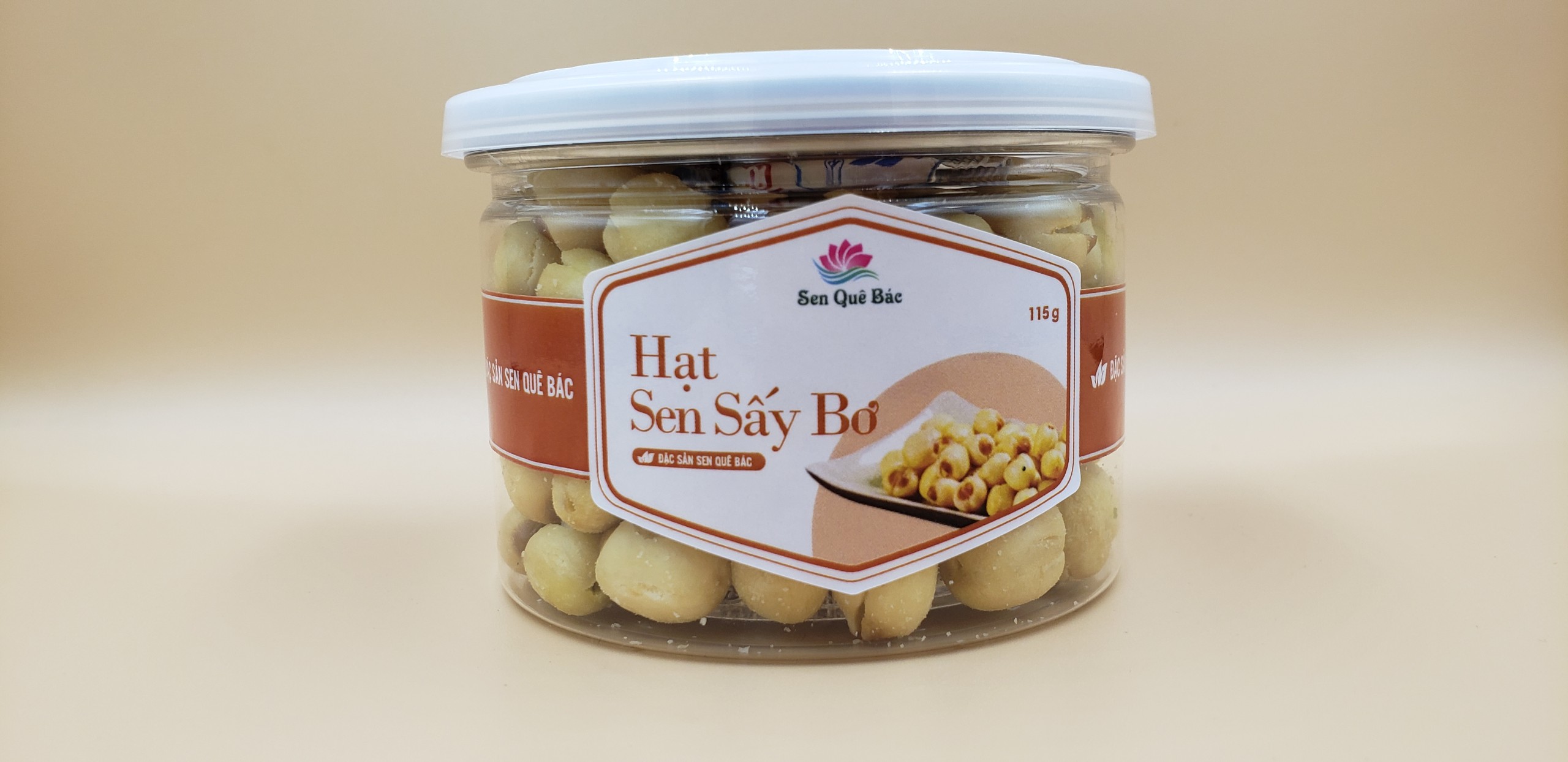 Hạt sen sấy bơ thực phẩm khô giòn ăn liền, không đường ngọt lành thương hiệu sen quê Bác