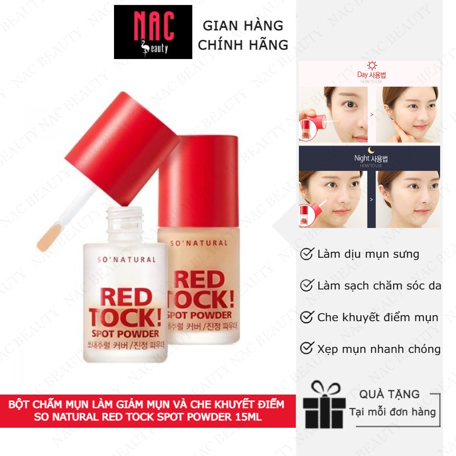 Bột chấm mụn làm giảm mụn và che khuyết điểm so natural red tock spot powder 15ml _ so' natural chính hãng
