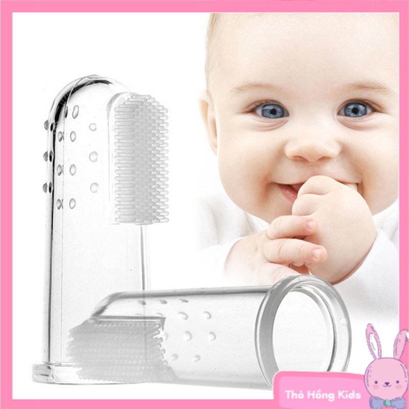Bàn chải kèm tưa lưỡi/ rơ lưỡi cho bé xỏ ngón tay chất liệu Silicone an toàn tuyệt đối mềm dịu với nướu bé giúp vệ sinh răng miệng - Shop Thỏ Hồng