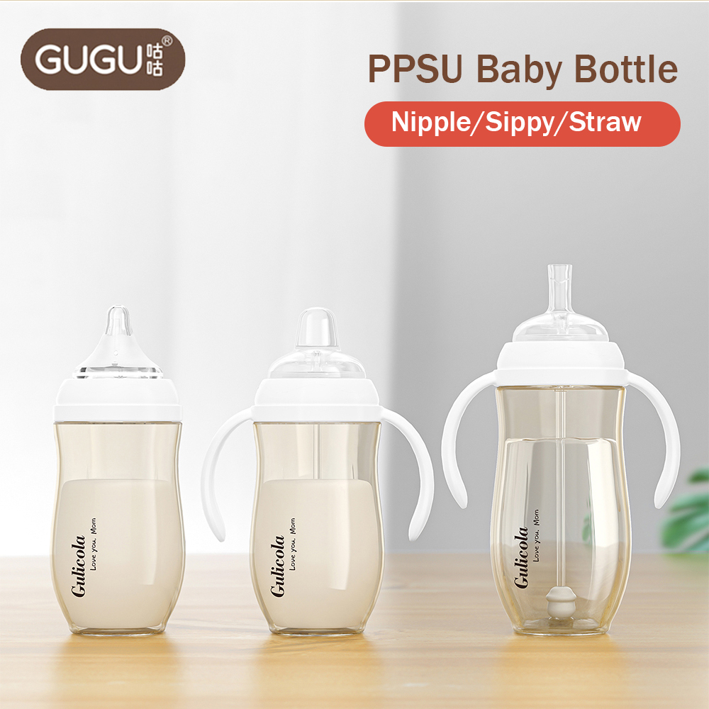 Gulicola Newborn PPSU Baby Feeding Bottle With Straw, Anti Colic, 7oz 9oz