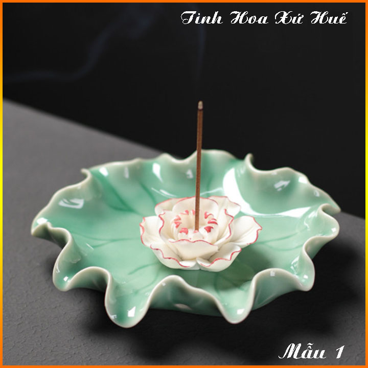 Đế cắm nhang Tân Nguyên, đế cắm hương trầm, cắm hương trầm không tăm hình hoa sen bằng gốm cao cấp