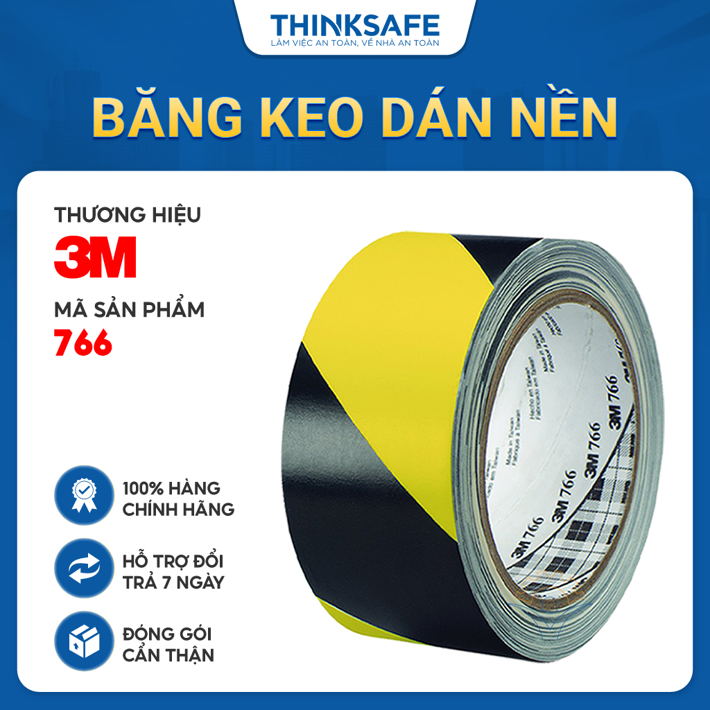 Băng keo dán nền 3M 766, chuyên dùng cảnh báo nhà xưởng, tủ điện, tường, nền nhà, tháo không để lại keo - Thinksafe