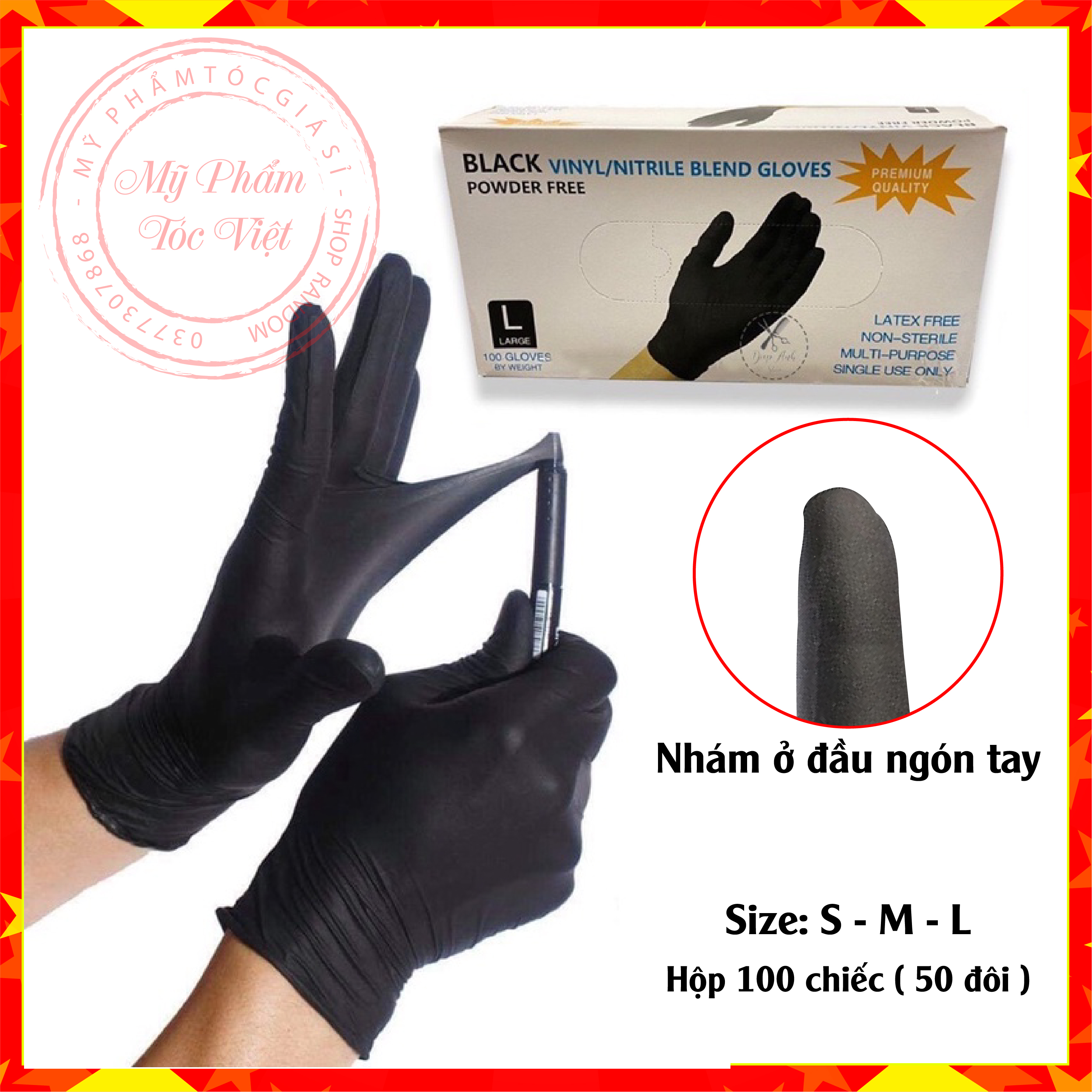 Găng tay cao su y tế không bột VINYL hộp 100 chiếc cao su đen tự nhiên dành cho phun xăm, bảo vệ sức khoẻ.