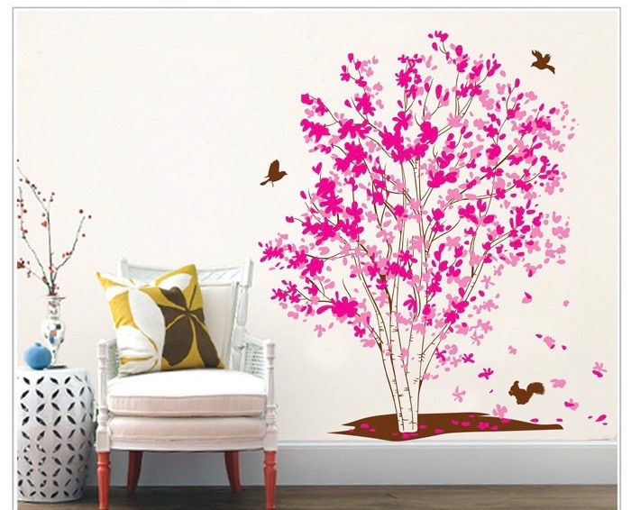 Decal tranh dán tường chân tường cây lá hồng