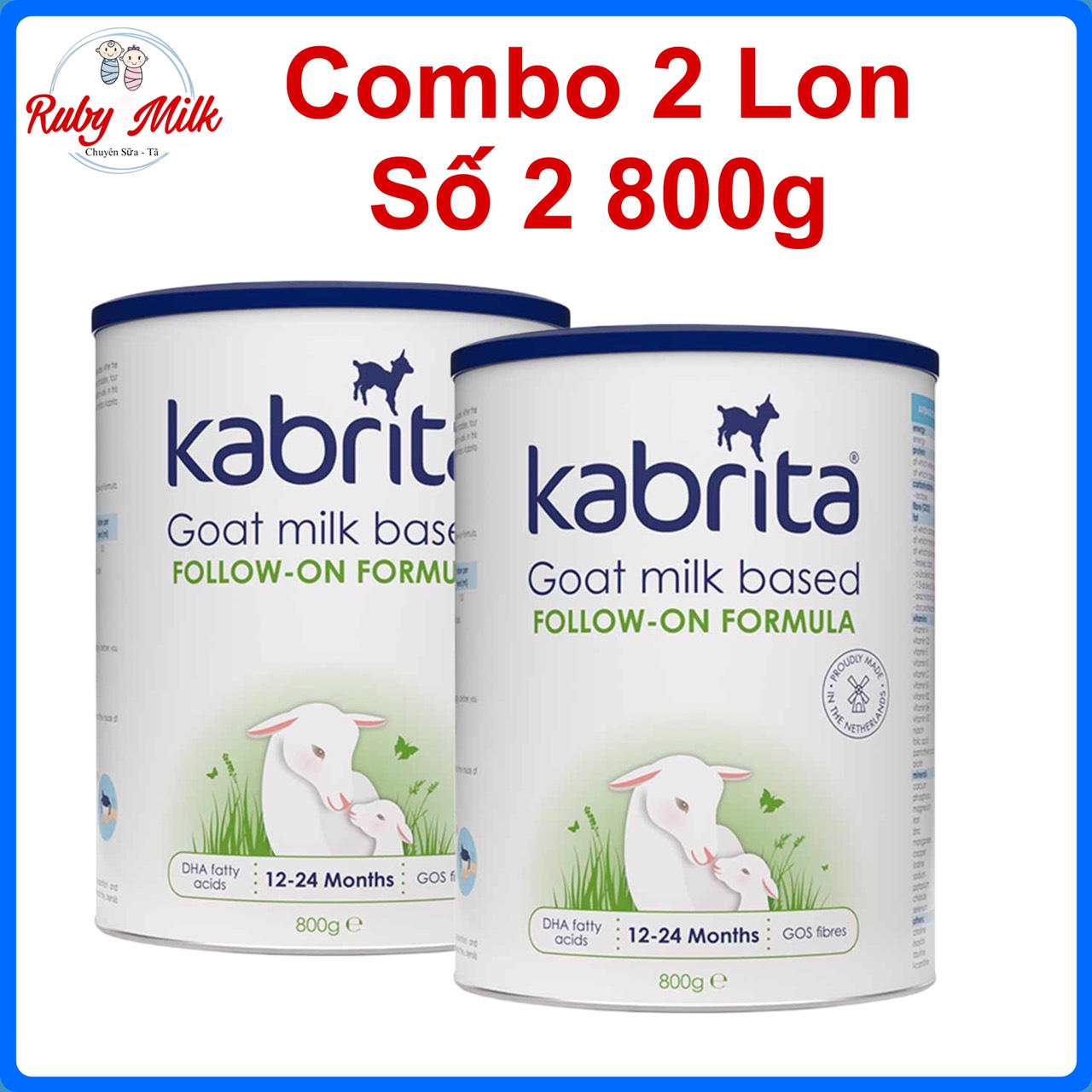 Combo 2 lon sữa dê kabrita số 2 800g