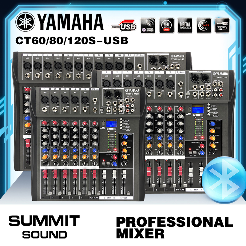 Yamaha ct60s ct80s ct120s mixer 6 8 12 kênh 16dsp effect tích hợp vang bluetooth usb mp3 real mixer chuyên phòng bar tiệc ghi âm phòng thu ban nhạc ghi âm và trình diễn sân khấu lớn