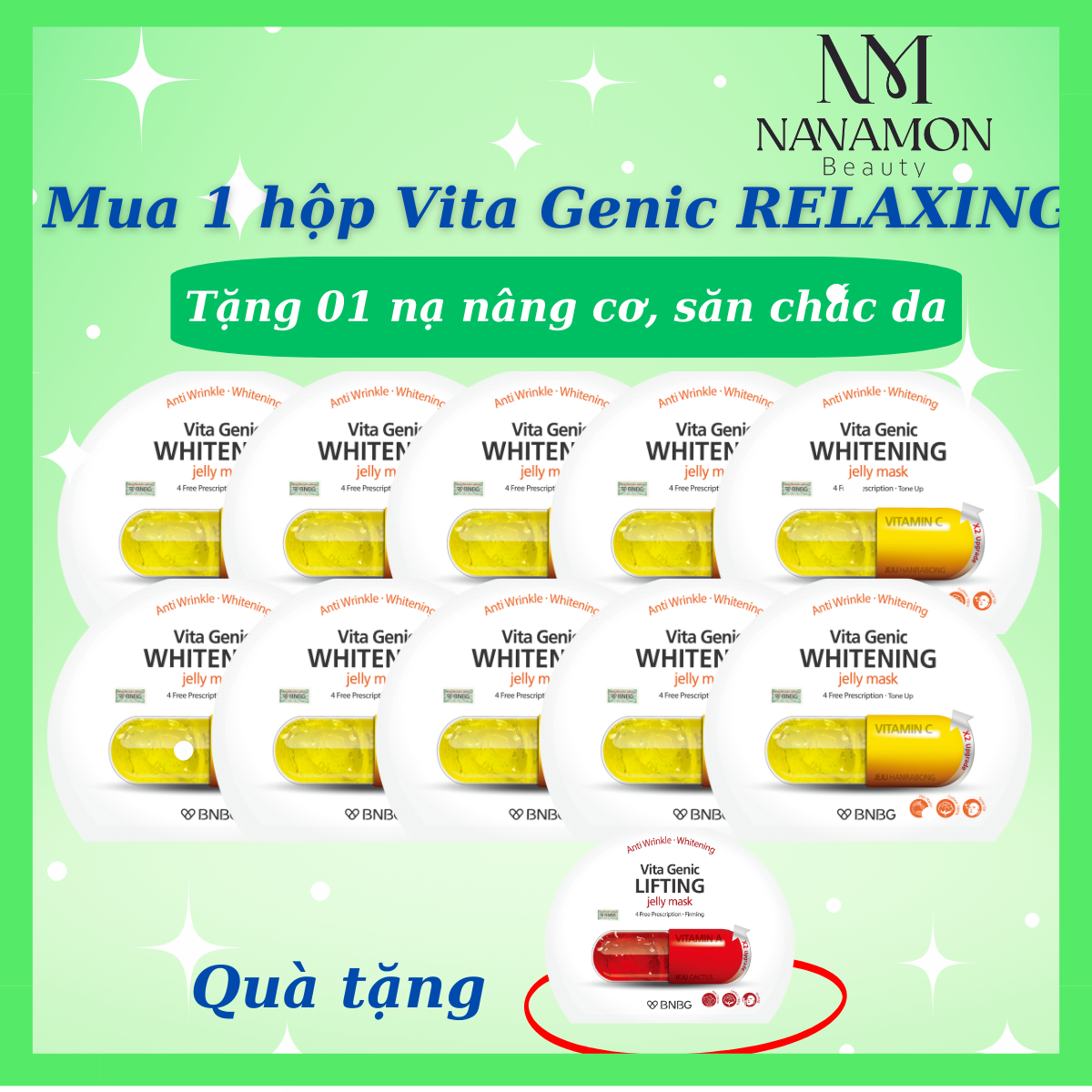 Combo 10 miếng mặt nạ bnbg dưỡng trắng sáng da vita genic whitening jelly mask 30ml x10