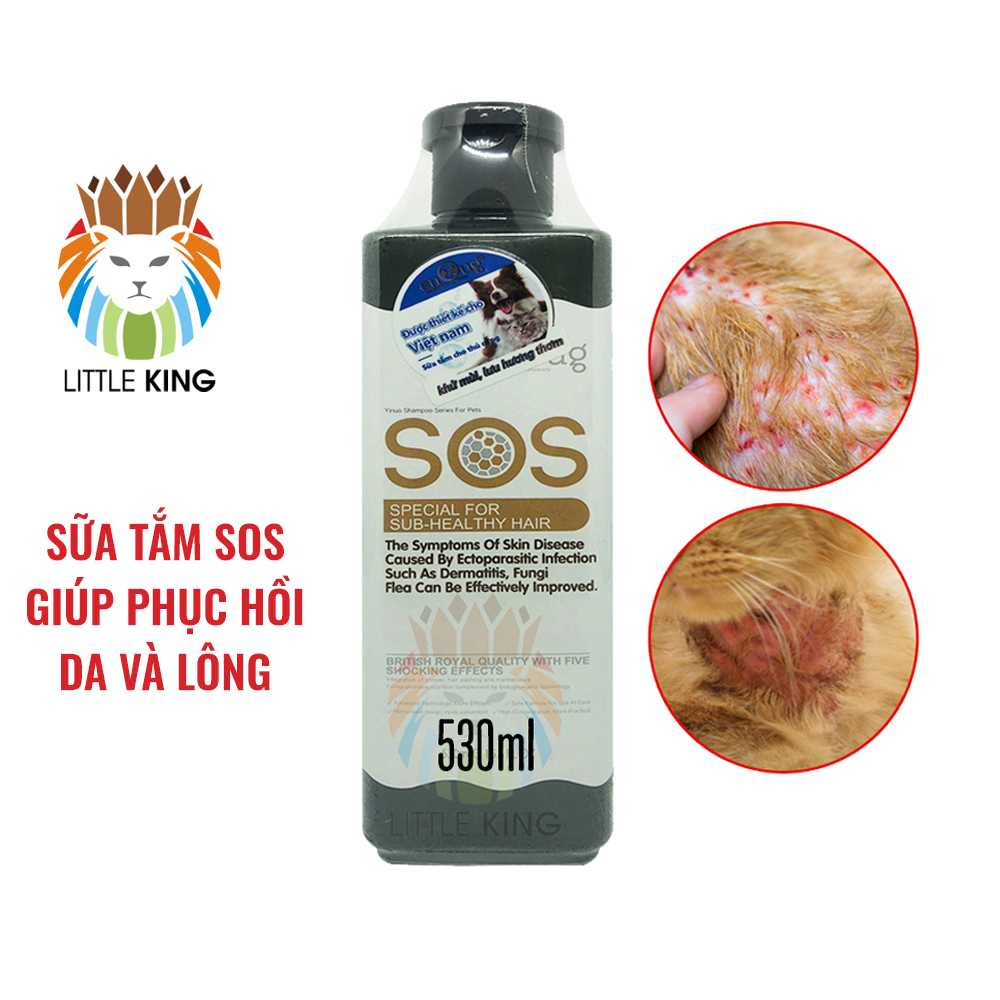 Sữa tắm SOS phục hồi da do viêm da nấm cho chó mèo dung tích 530ml - Chai màu đen - Little King pet shop