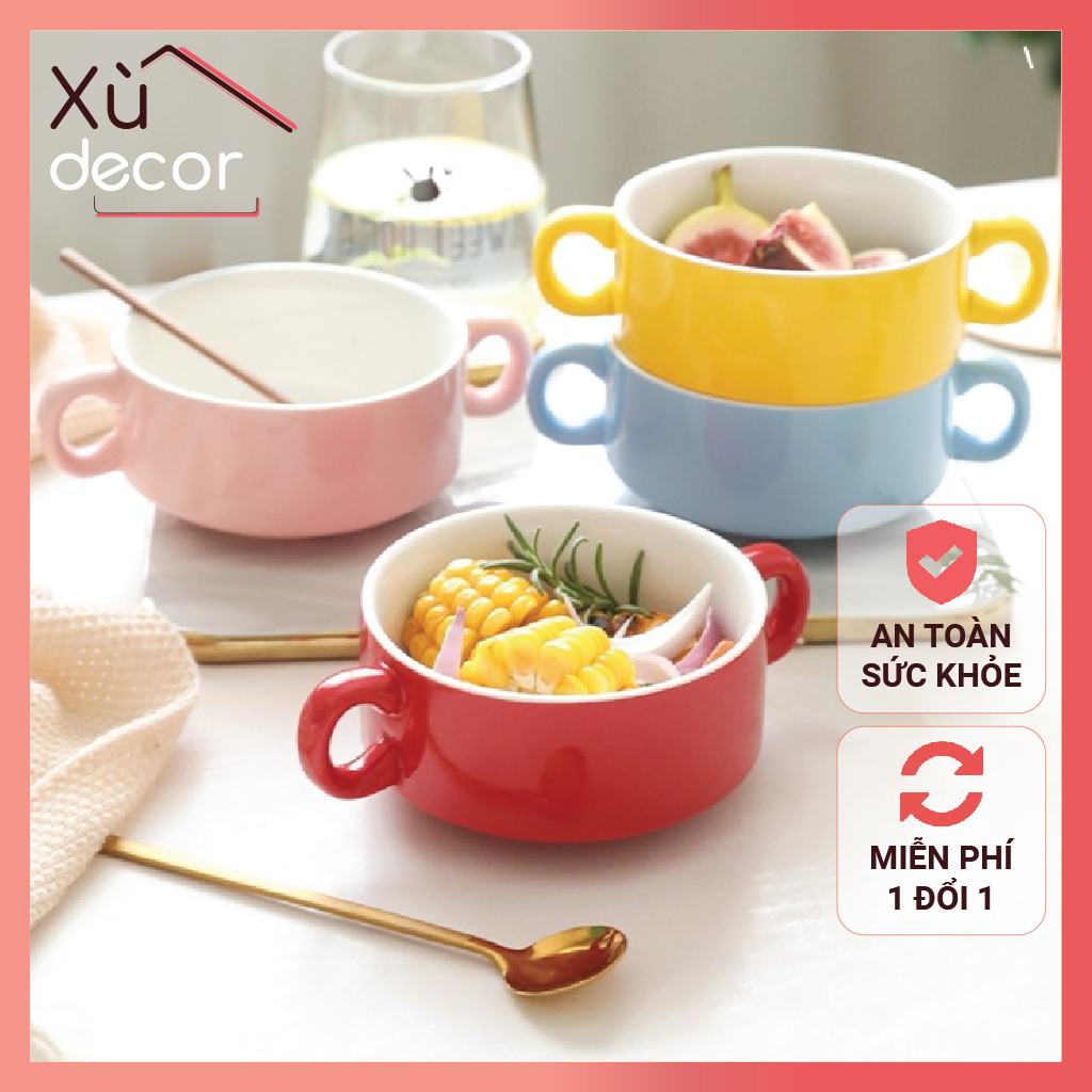 Bát ăn dặm, ăn soup, ăn chè, salad bằng sứ có 2 quai, nhiều màu sắc siêu xinh