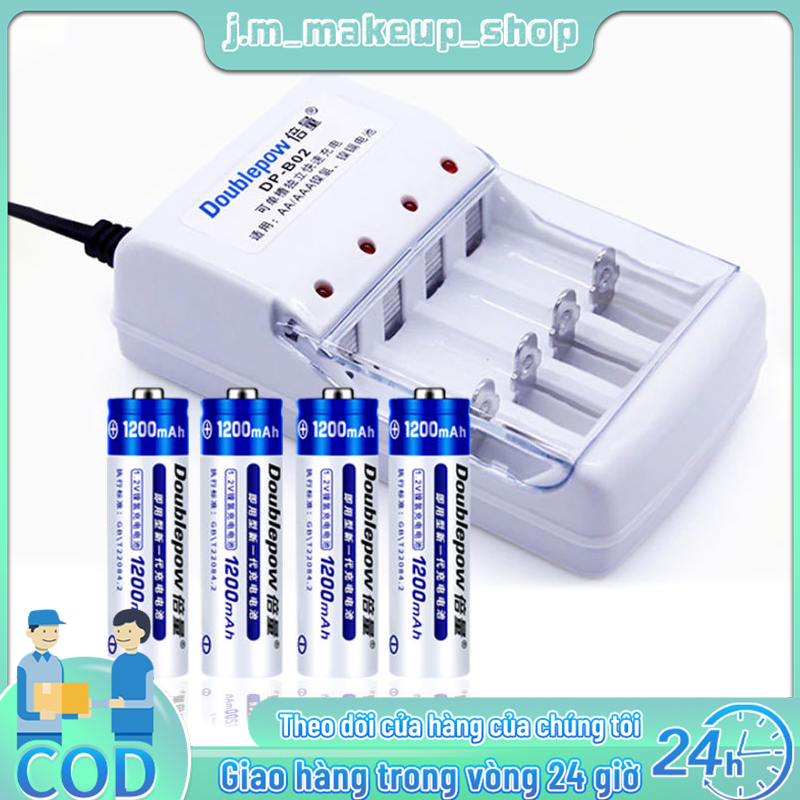 Bộ sạc pin aa/aaa db02, pin aa 1200mah doublepow pin sạc micro không dây