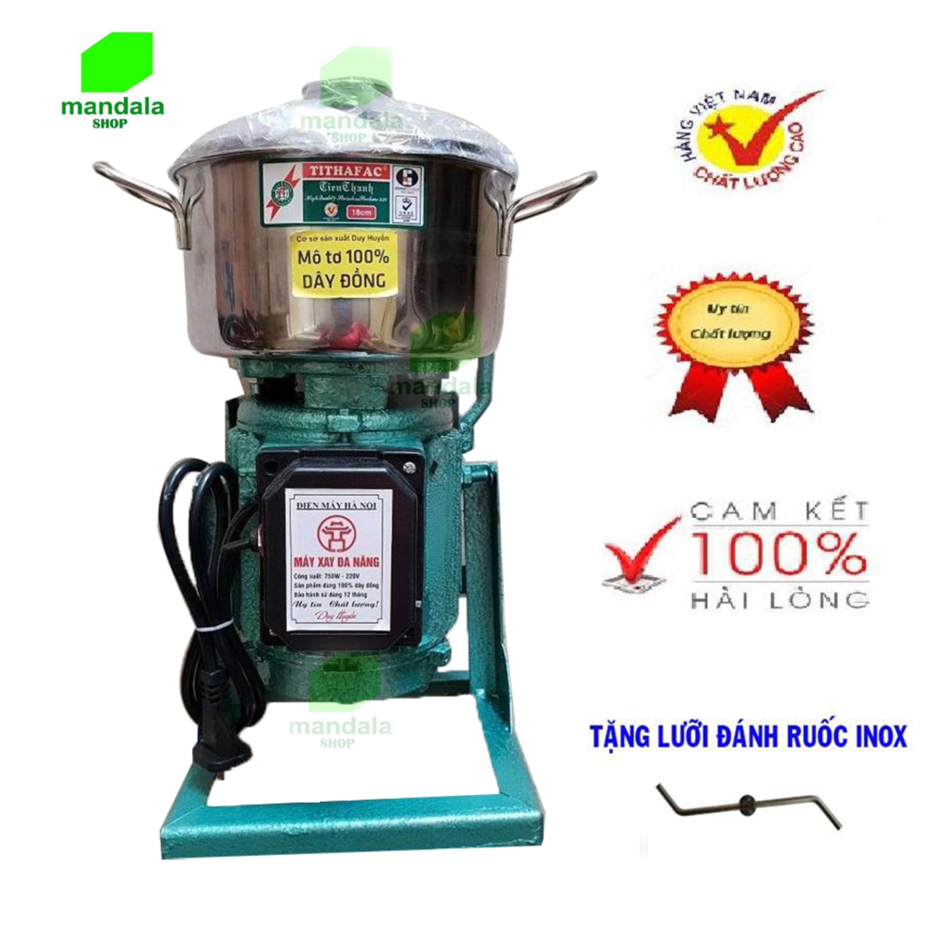 Máy xay thịt làm giò chả 750W,nồi 18cm tặng lưỡi đánh ruốc