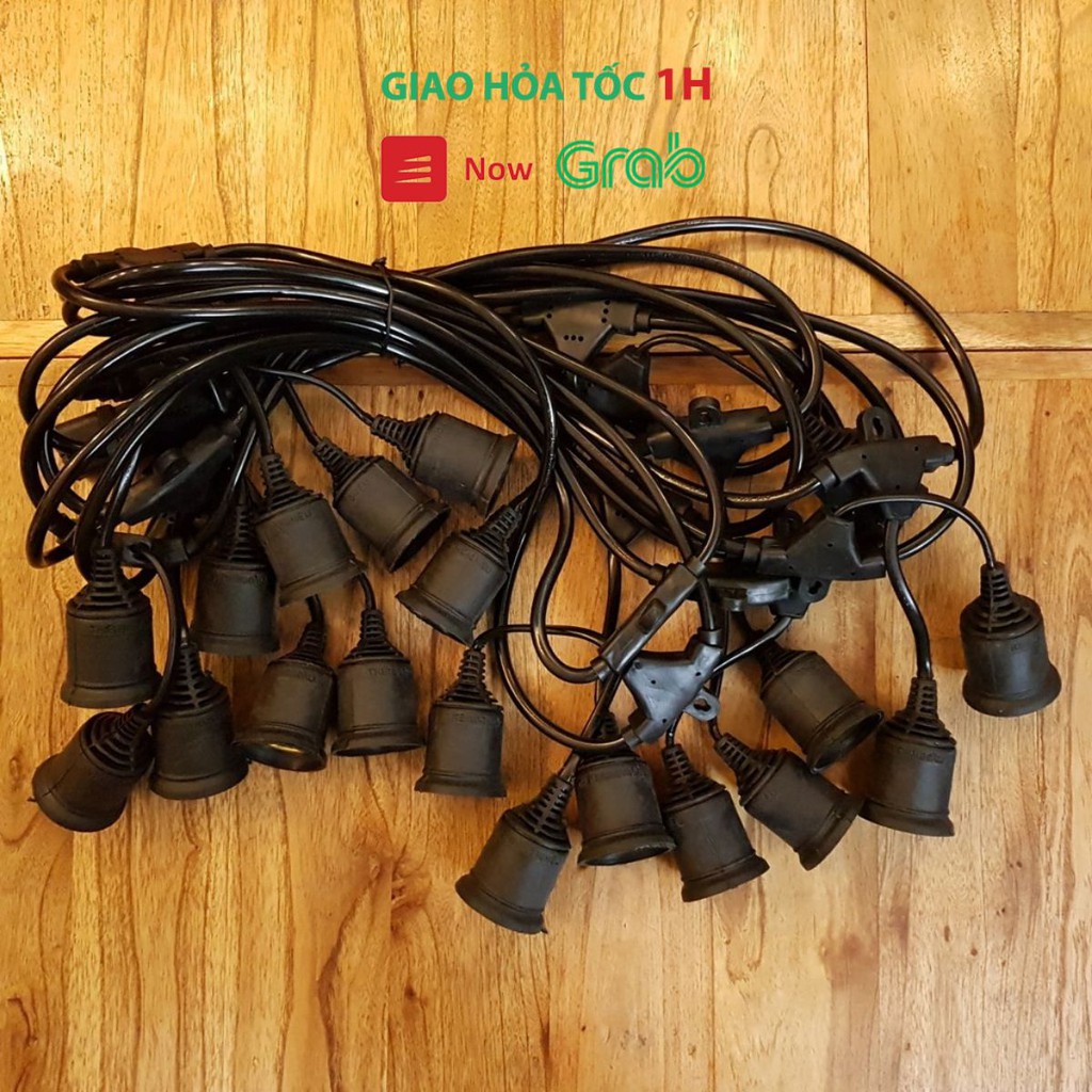 Dây Đui Ngoài Trời 10M - 30 Bóng, Bộ Dây Treo Kín Nước Đui Đèn Trang Trí Ngoài Trời Dài 10M