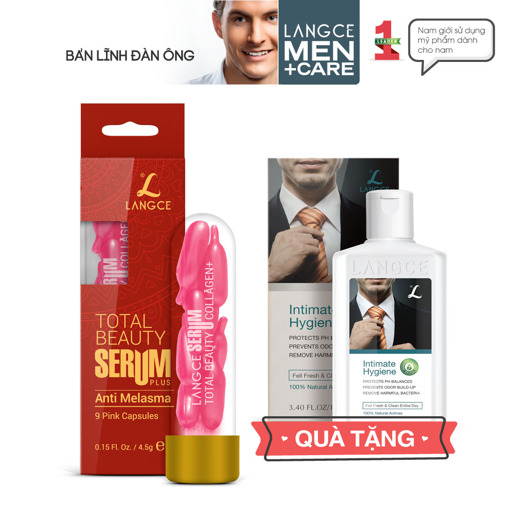 Serum collagen+ đẹp da viên nang hồng cho nam tặng gel vệ sinh vùng kín nam 100ml langce