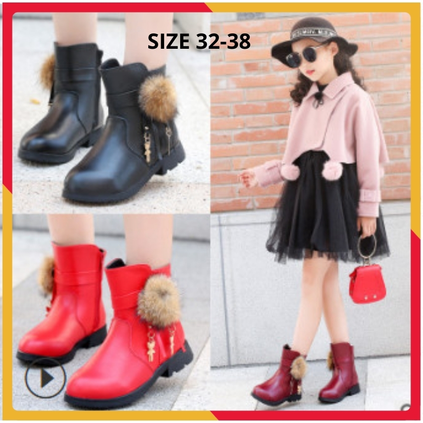 Boot Bé Gái Lót Lông Da Mềm Cao Cấp Size 32-38