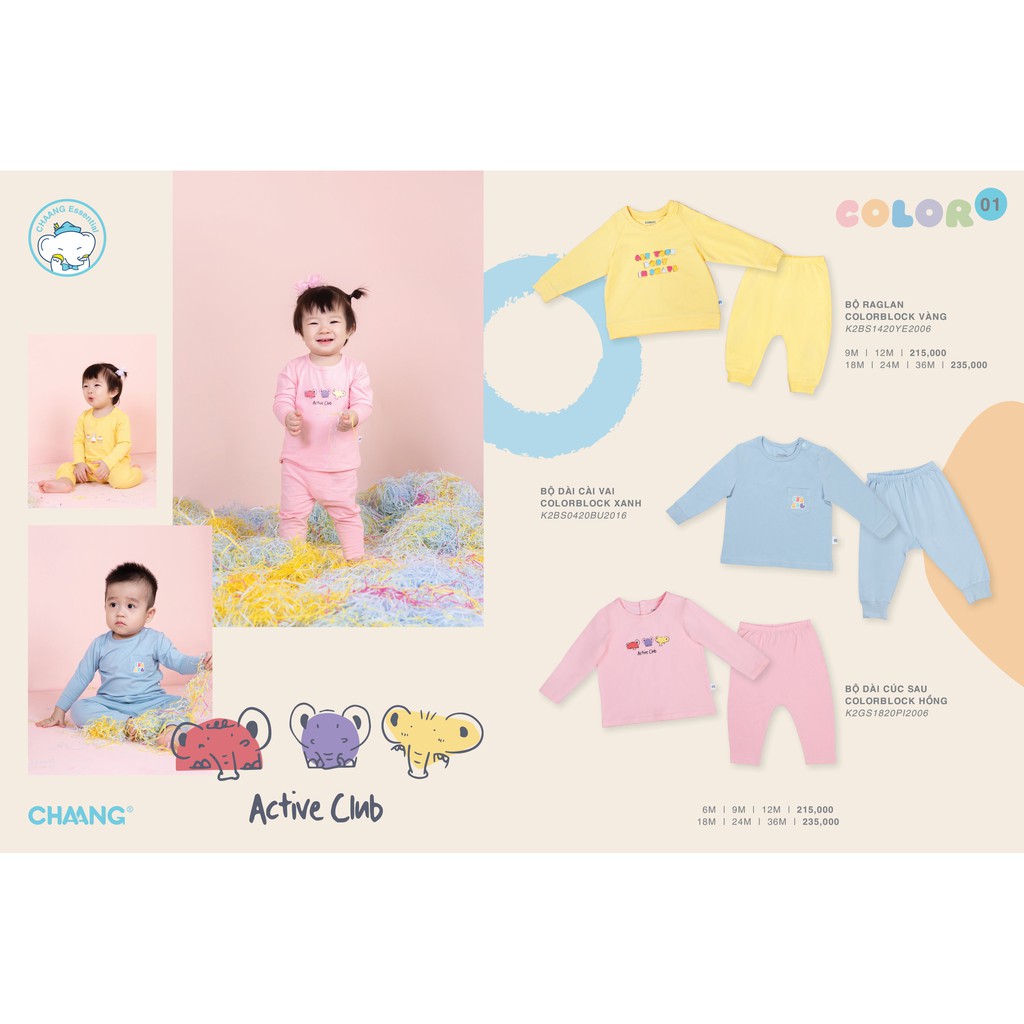 Bộ dài tay họa tiết color block Chaang