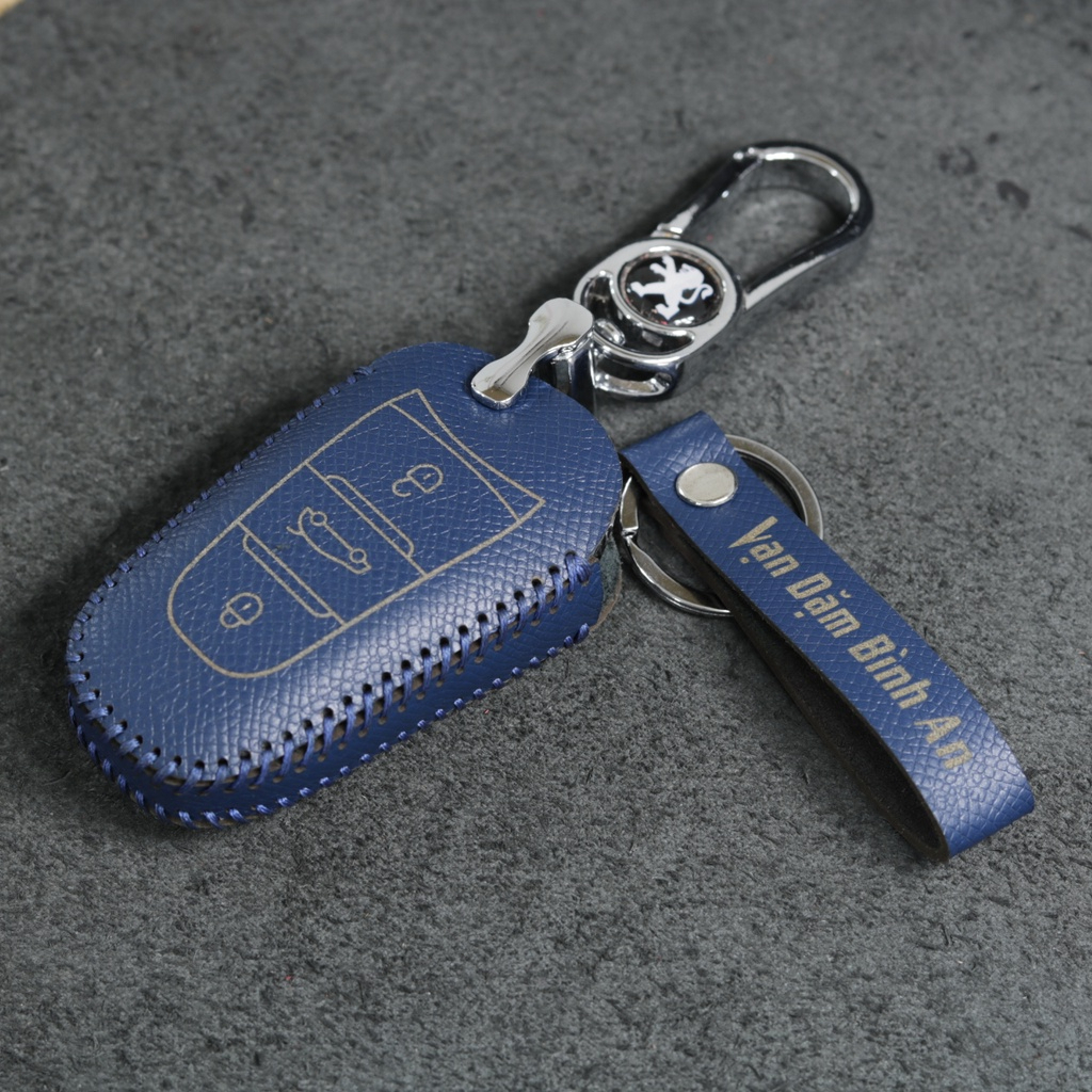 Bao da móc khoá bọc ốp chìa khóa xe ô tô Peugeot 3008 2008 5008, da bò, nhiều màu, khâu thủ công