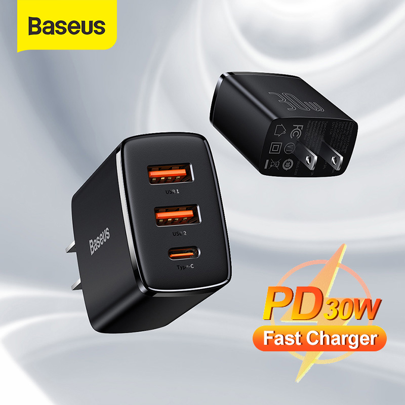 Baseus 30W Dual USB type C QC3.0 PD Phone Charger Fast Charging For iPhone Samsung Xiaomi Mi USBC Fast charging Phone charger