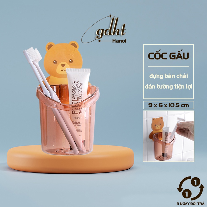 Cốc dán đựng bàn chải kem đánh răng hình gấu,Cốc đựng bàn chải hình gấu, Cốc cắm bàn chải đánh răng dán tường hình gấu dễ thương, cốc gấu cắm bàn chải đâ năng (CG02)Gia dụng Huy Tuấn Hà Nội