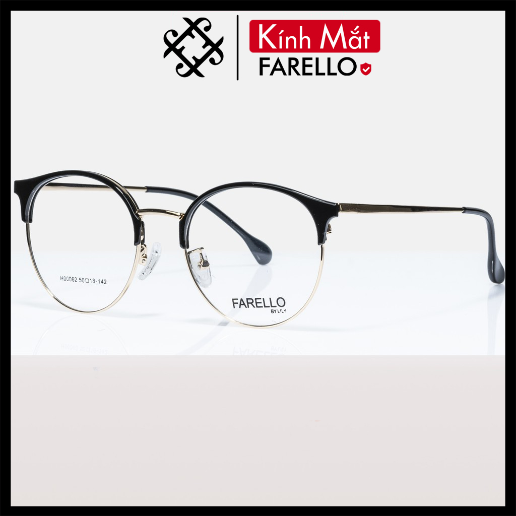 Kính cận nữ cao cấp FARELLO by Lily mẫu CYBER 00062 tròng nhựa càng kim loại, mắt tròn nobita, nhiều màu