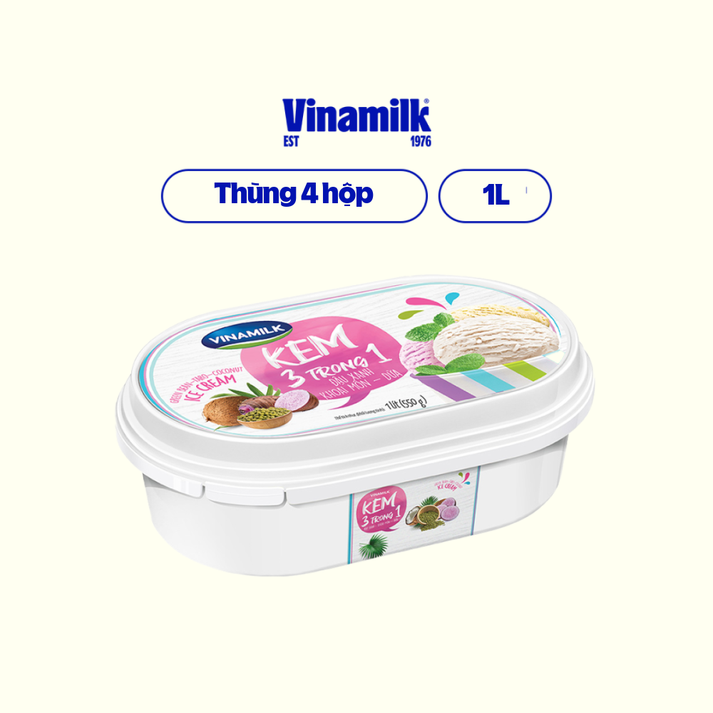 2 Hộp Kem Đậu Xanh - Khoai Môn Dừa Hộp 1L