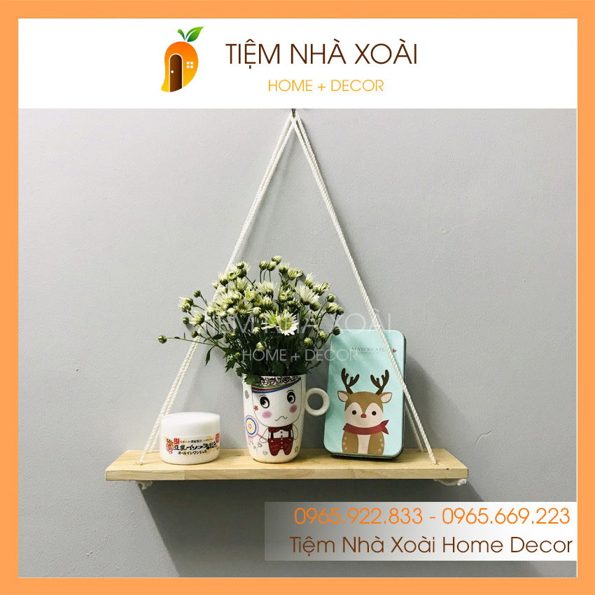 Kệ Treo Tường Gỗ Decor 40x10cm dây thừng treo tường đa năng xu hướng vintage