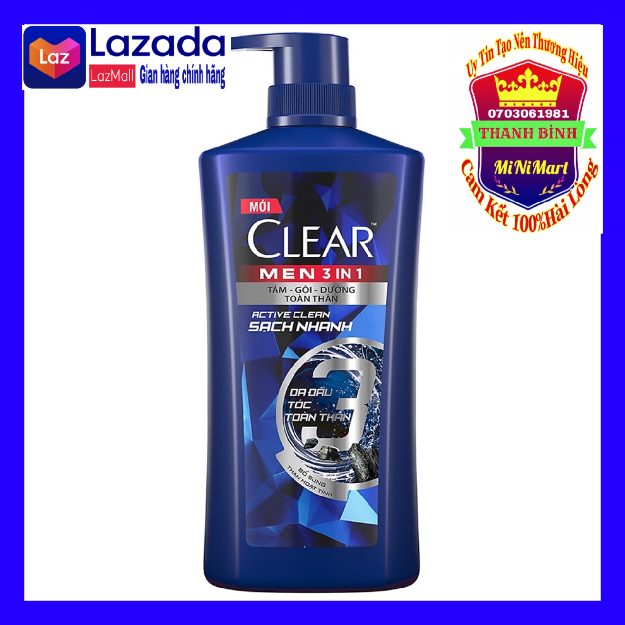 Dầu tắm gội clear men 3in1-chai 630g