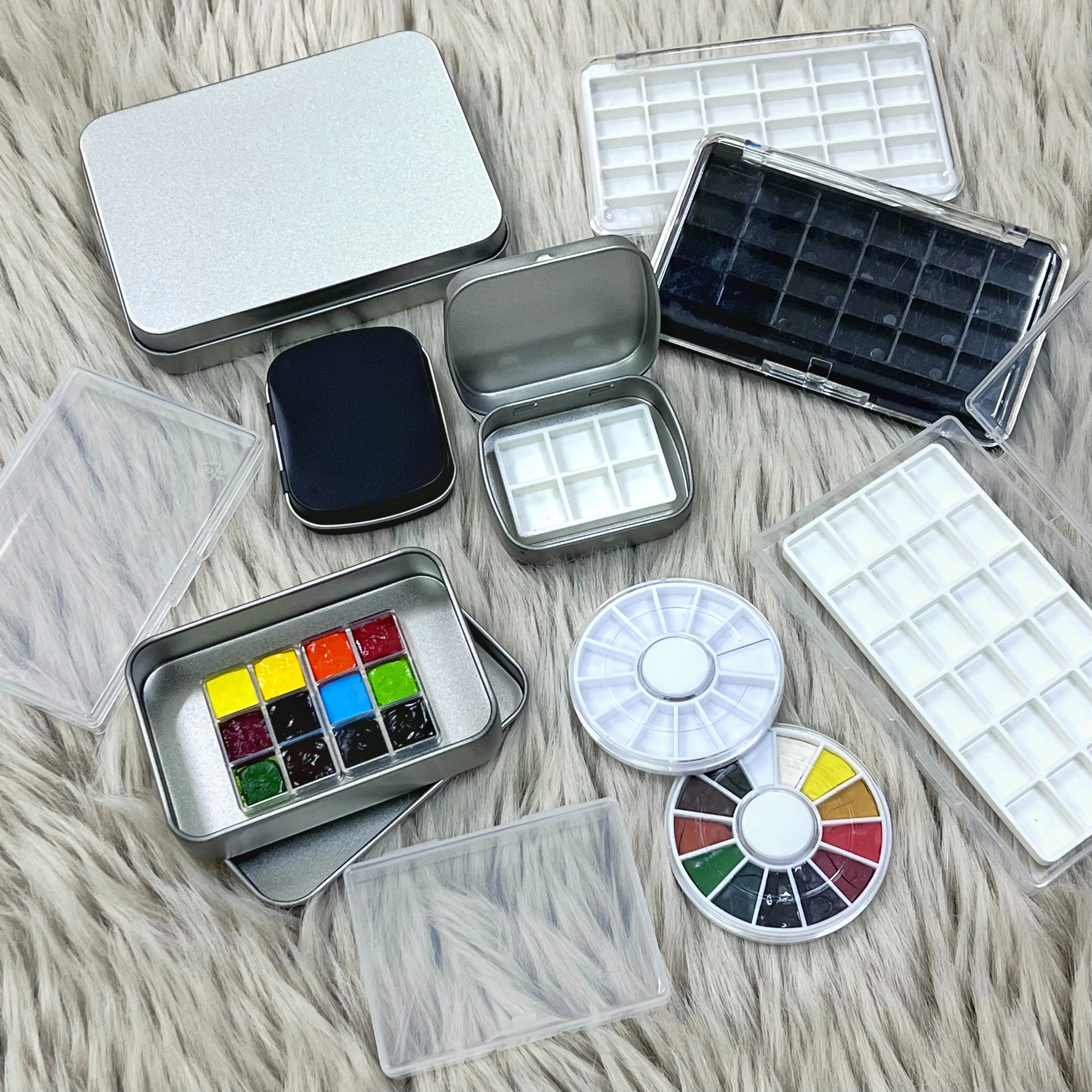 Bộ pocket - hộp nhựa, hộp thiếc rỗng đựng màu nước