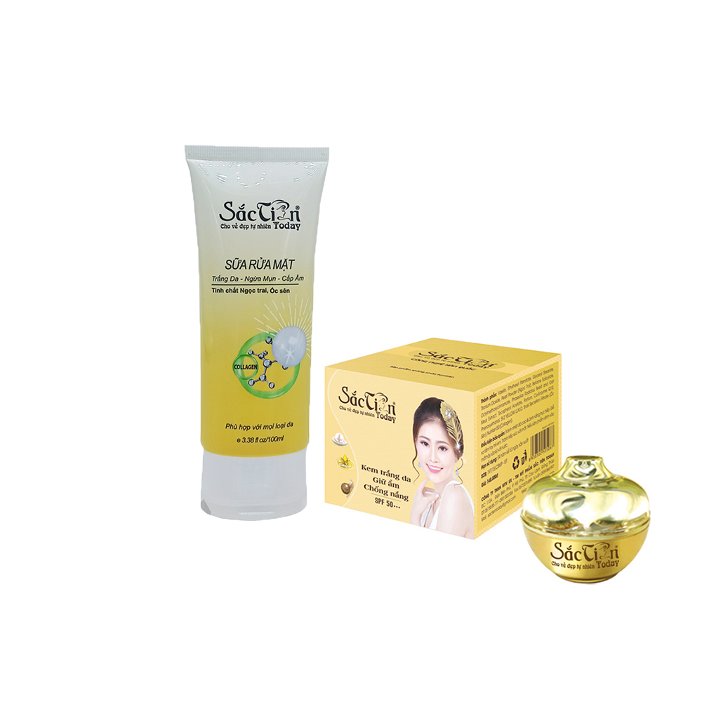 Bộ 1 sữa rửa mặt trắng da sạch mụn và 1 kem trắng da giữ ẩm chống nắng 25g Sắc Tiên Today