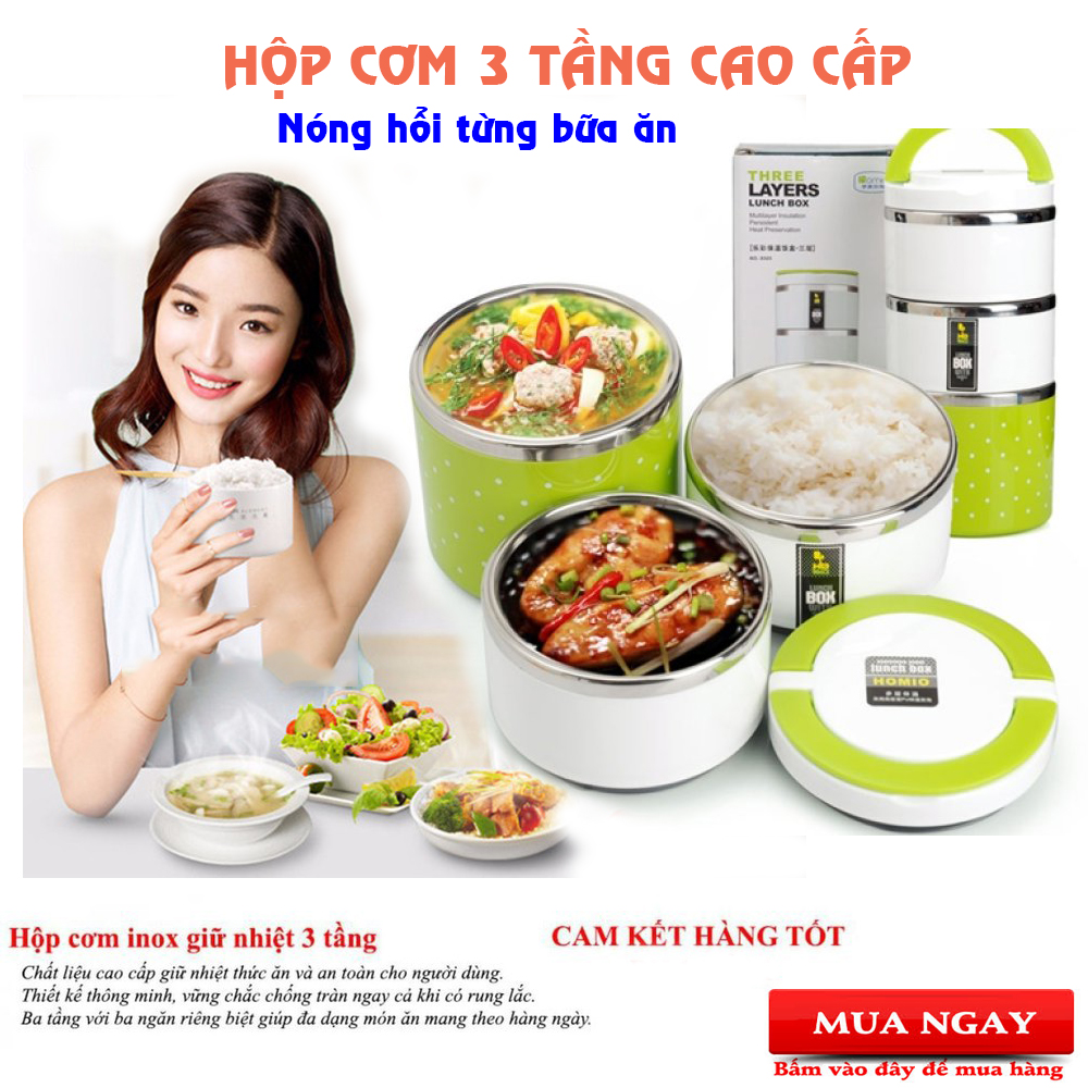 Hộp Đựng Cơm 3 Tầng Ruột Inox Siêu Giữ Nhiệt, Cặp Lồng Cơm Inox, Hộp Ủ  Cơm Hâm Nóng . Bảo Thức Ăn 4-6h, Dễ Dàng Mang Theo, ƯU ĐÃI CỰC KHỦNG…