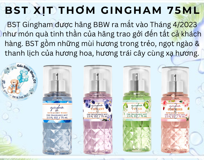 [BST GINGHAM]Xịt Thơm Bath And Body Works Gingham Goreous, Gingham Vibrant, Gingham Fresh 236/75ml