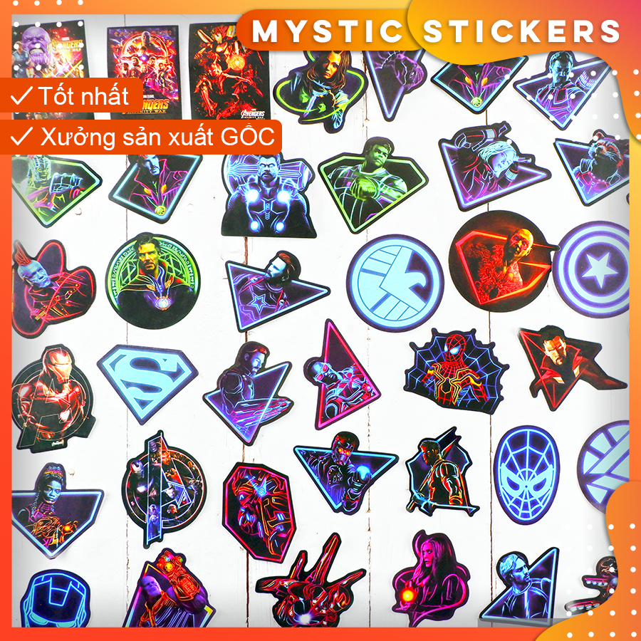 [SIÊU ANH HÙNG MARVEL NEON] 101 Sticker chống nước/Hình dán/Decal trang trí dán xe laptop mũ bảo hiểm vali...