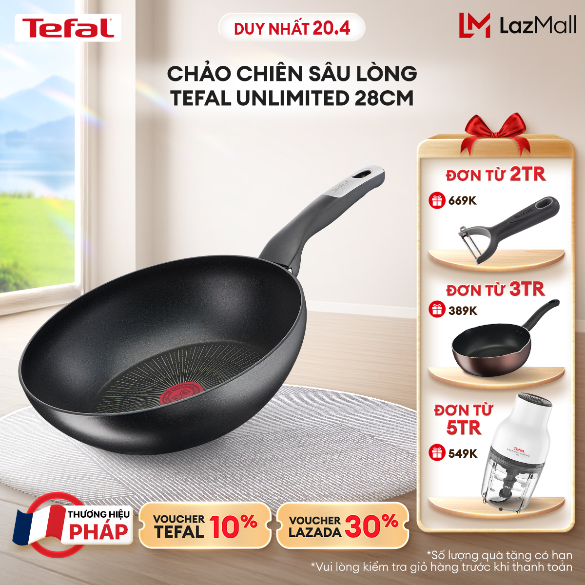 [NHẬP MÃ TEFALOFF30T4 GIẢM 30%] Chảo chiên sâu lòng Tefal Unlimited 28cm